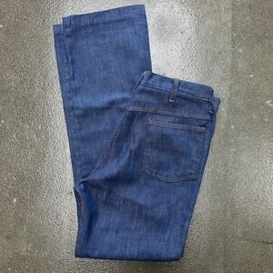 Vintage 70s 32x32.5 Dark Wash Denim Straight Leg Relaxed Fit Single Stitch Jeans
